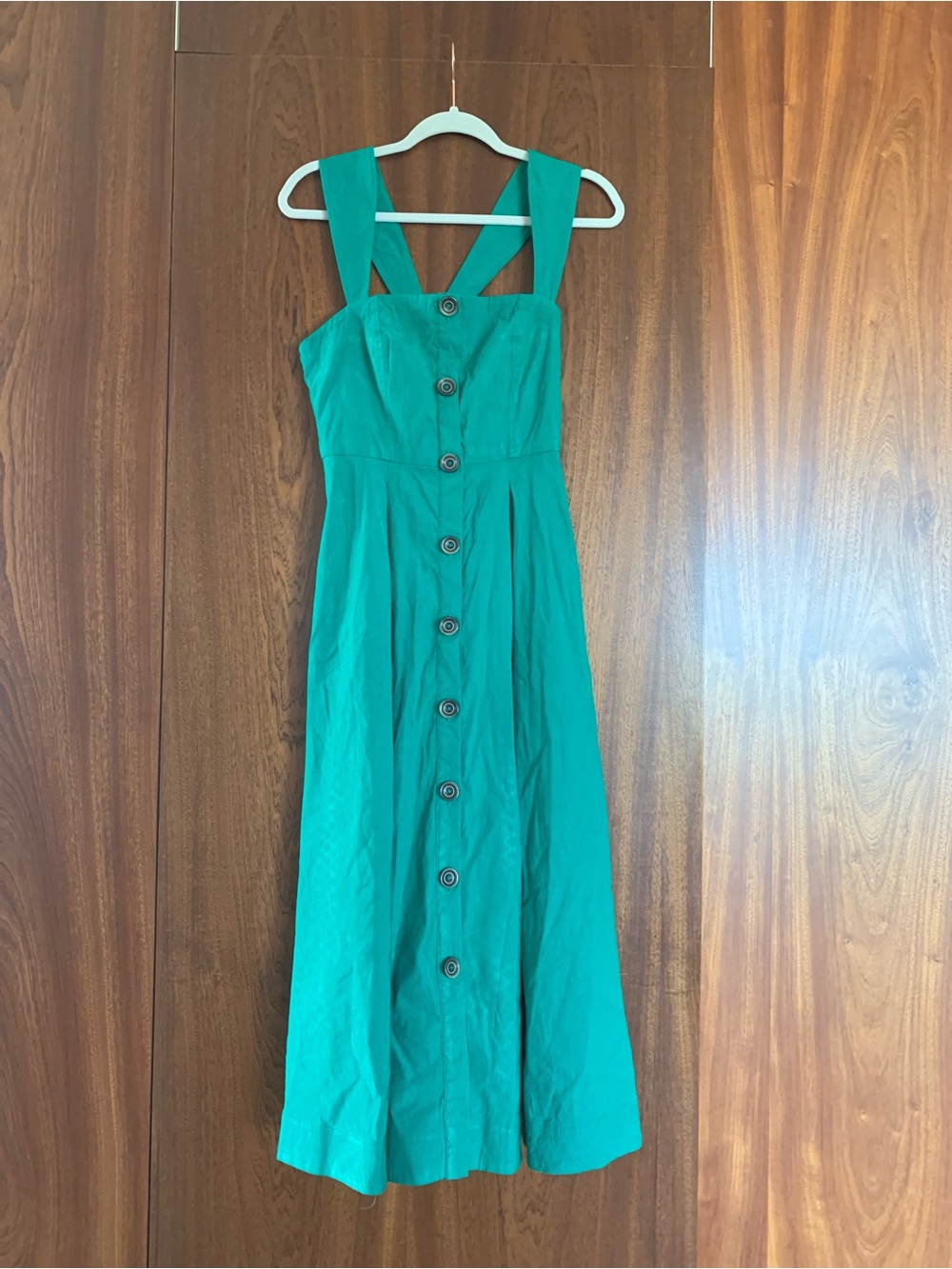 Maeve Green Square-Neck Button-Front Midi Dress - Picture 10 of 15